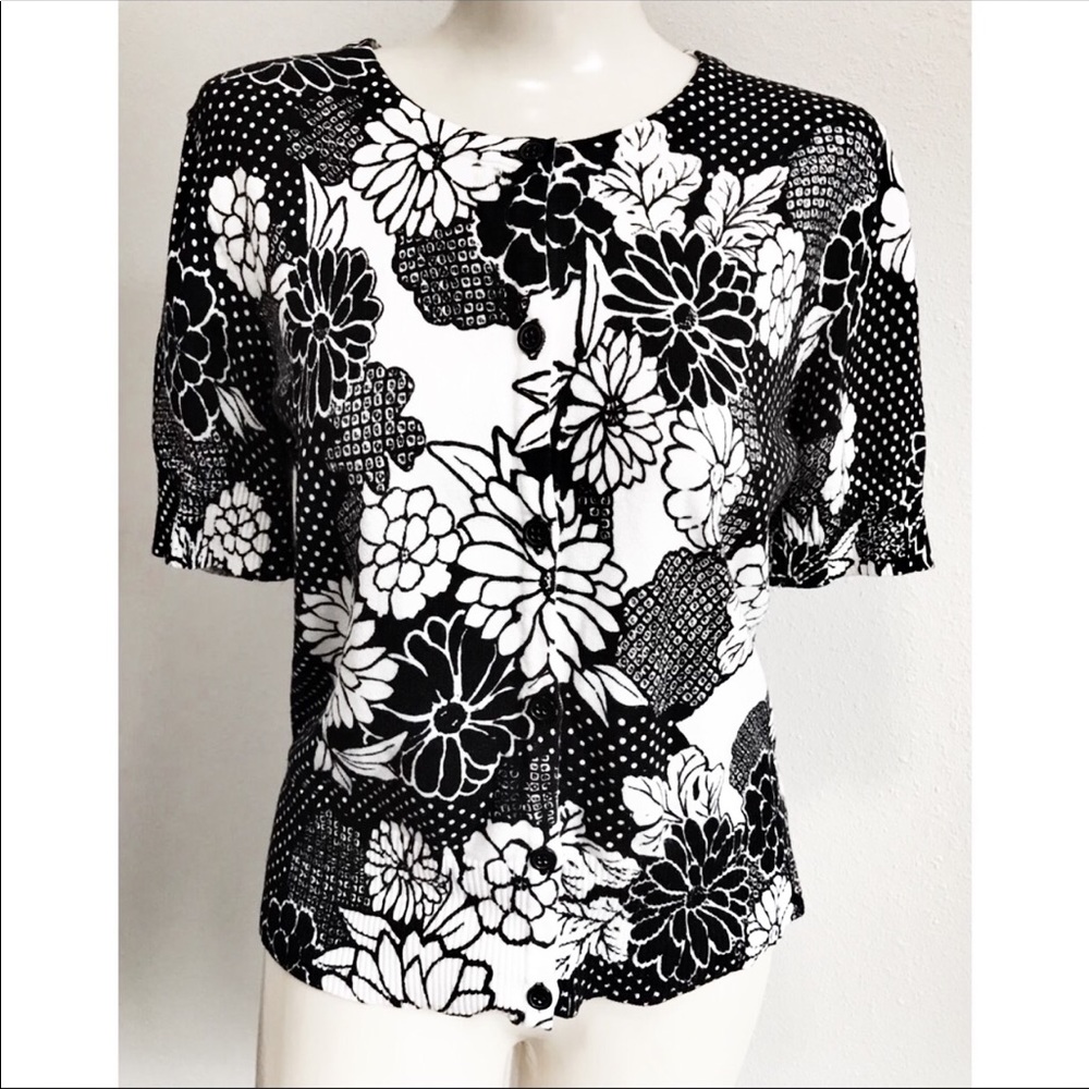 Van Heusen Sweater Top Blouse Floral & Polka Dot M